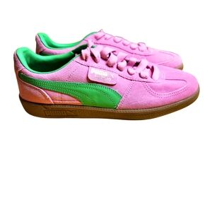 Puma Pink and Green Retro Sneakers with Suede Upper